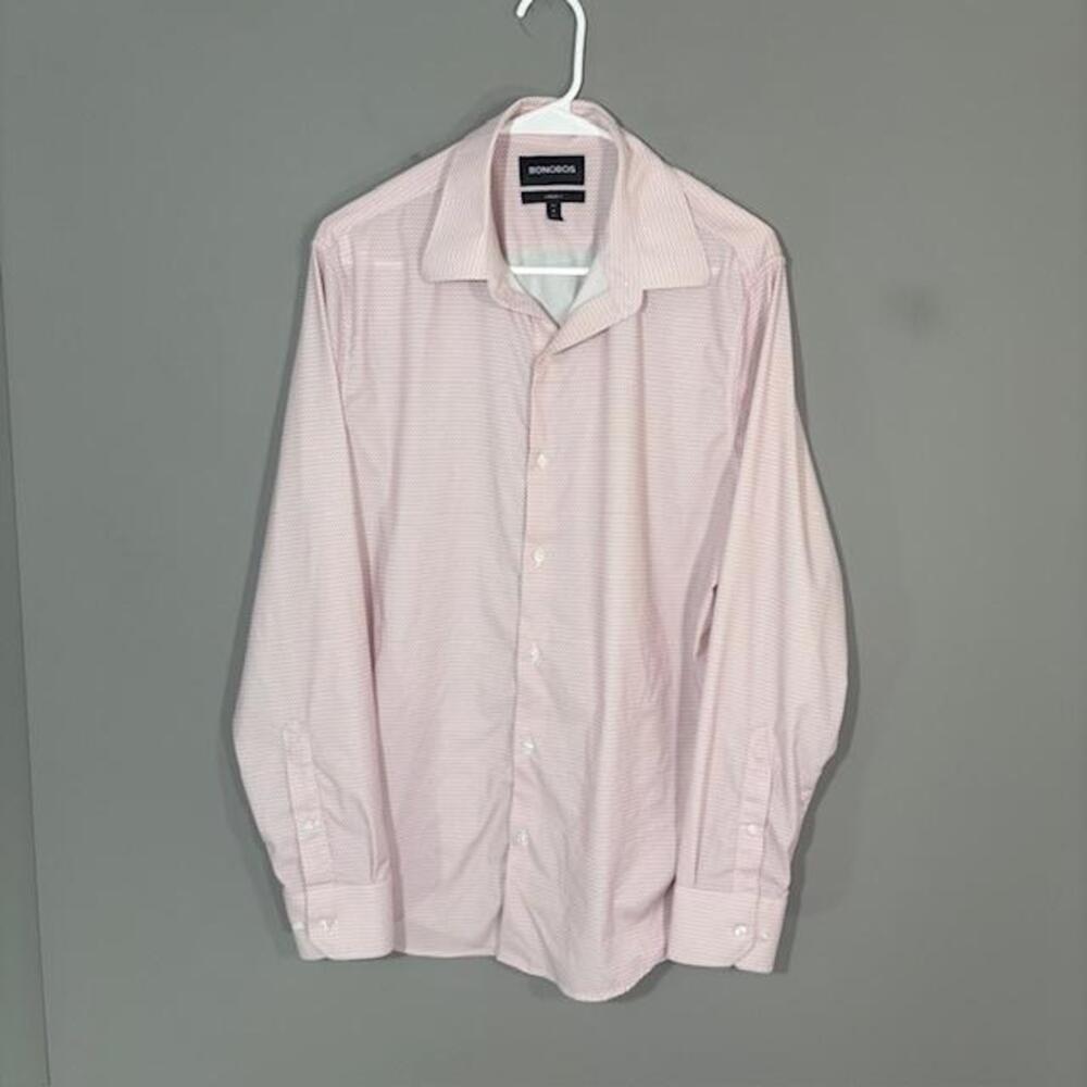 Bonobos Shirt Mens Medium Pink Geometric Stretch Standard Fit Dress Long Sleeve
